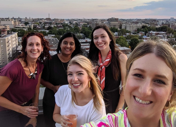 IS retreat on rooftop: Kye Tiernan, Jessica Finn, Alpa Patel, Lindsay Cheyne, Hannah Leigh